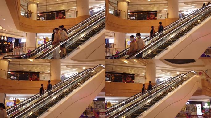 广州商场，美食街，上电梯，实拍，缓慢
