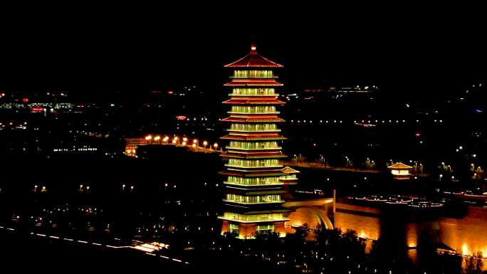 扬州中国大运河博物馆夜景4K航拍