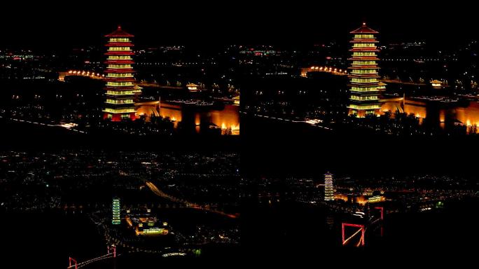 扬州中国大运河博物馆夜景4K航拍