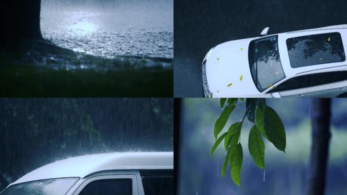 夏天大雨雷阵雨意境空镜视频素材