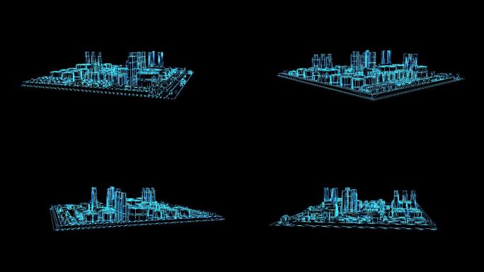 4K蓝色全息投影线框科技工厂素材琏通道