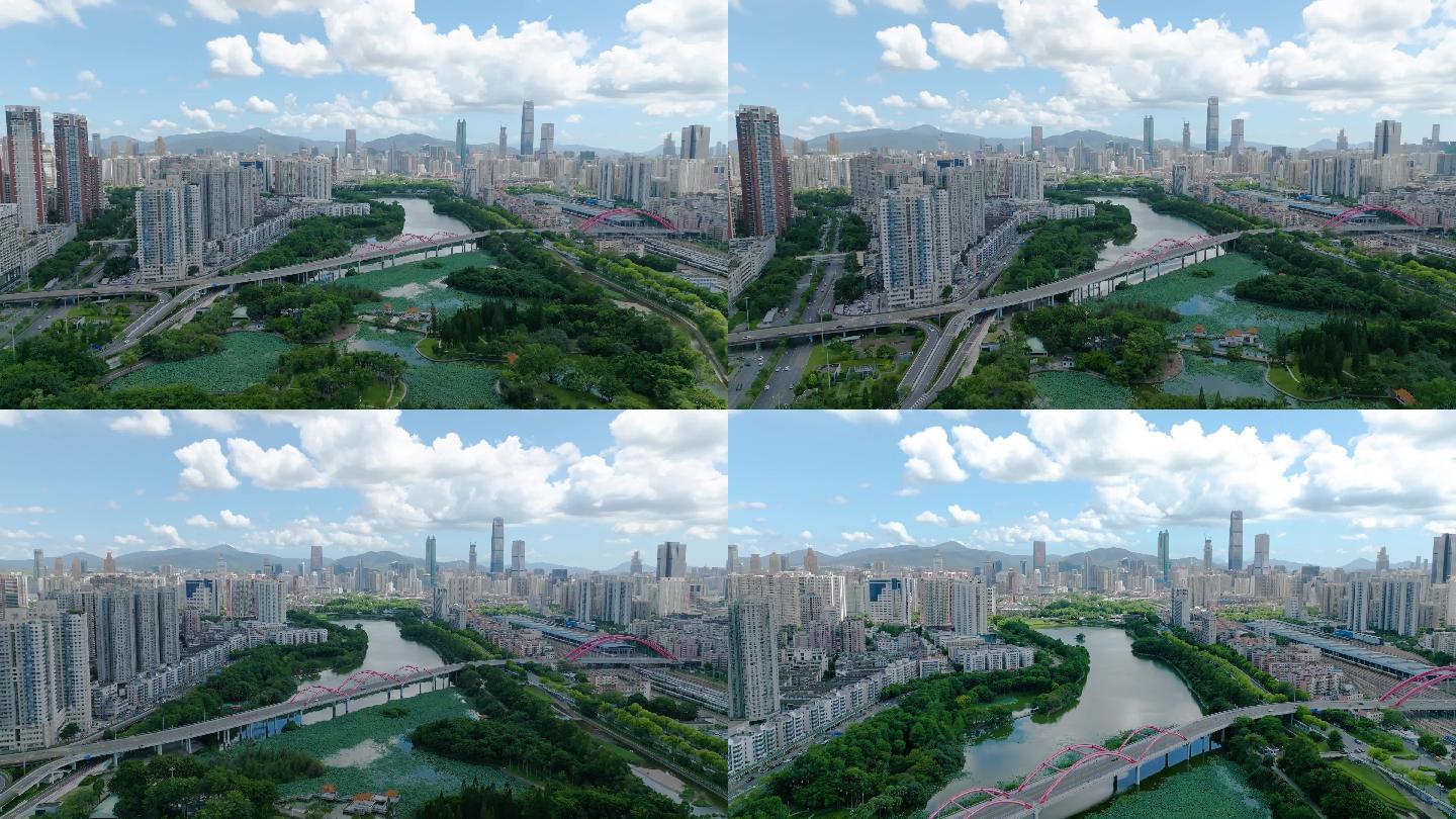 2022深圳洪湖公园航拍罗湖区4K