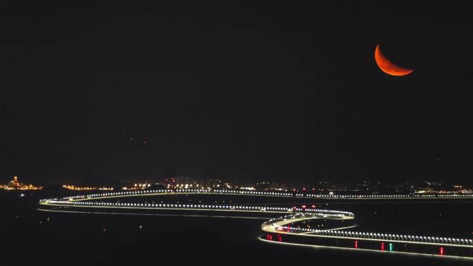 加林山港珠澳大桥红月 月出延时4k