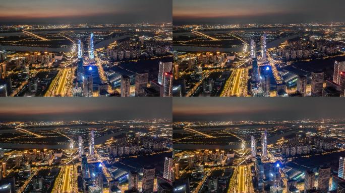 南京眼双子楼延时夜景航拍4k超清素材
