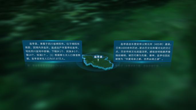 4K三维盐亭县行政区域地图展示