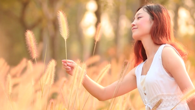 女孩在秋天漫步 大自然少女漫步 亲近自然