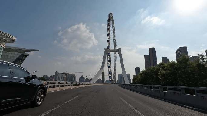 天津摩天轮 海河东路行车第一视角道路街景