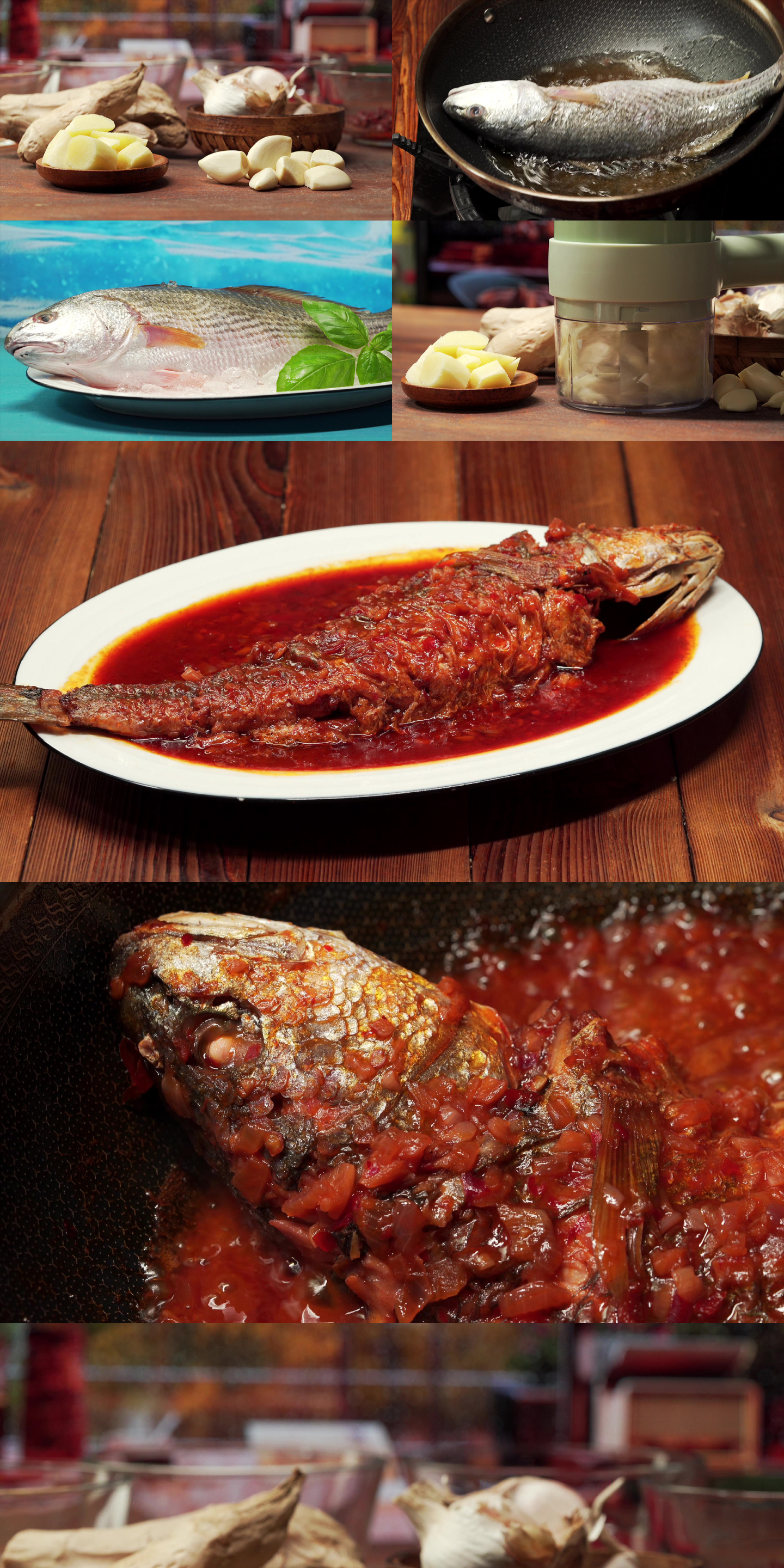 东北特色家常菜干烧鲳鱼烹饪过程