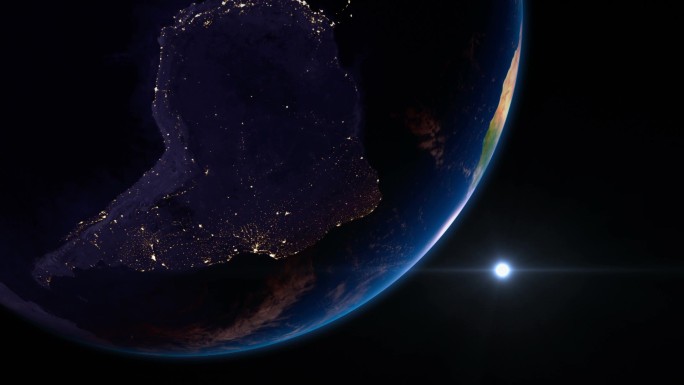 从太空看地球的壮丽景色。城市在夜间可见。南美洲。美国宇航局地球图像地图