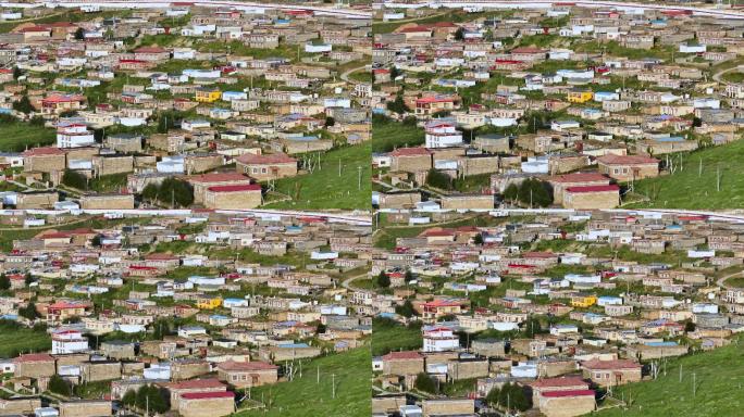 4K正版-长焦视角下塔公草原上的藏族村落