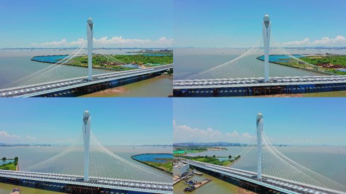 东莞滨海湾大桥侧面高空右环绕后拉