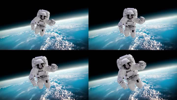 太空人在外太空对地球的背景。这张图片的元素由美国宇航局提供。