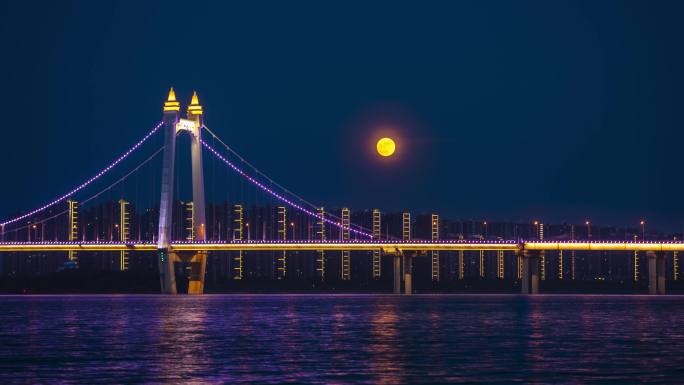 湘江三汊矶大桥城市月亮延时