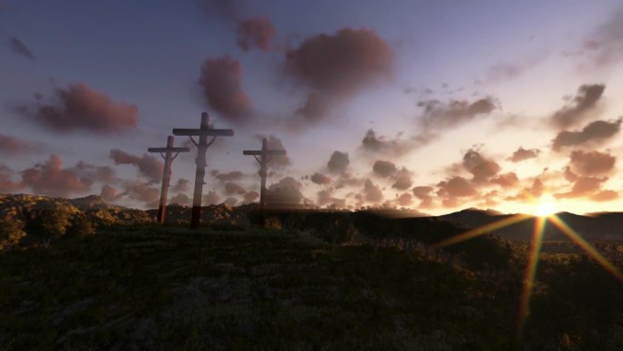 耶稣在十字架上，橄榄草地，日复一日的日出，平移