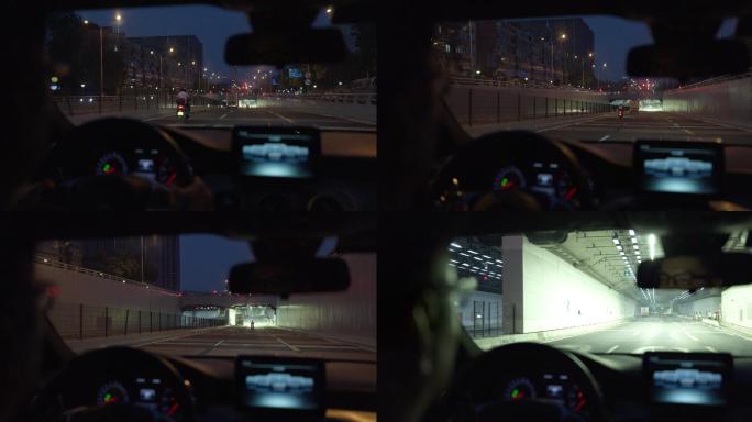 夜晚开车进入隧道行驶 8K