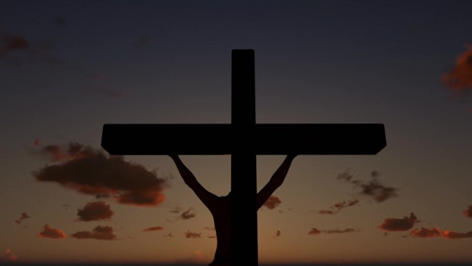 耶稣在十字架上，特写，日复一日日落