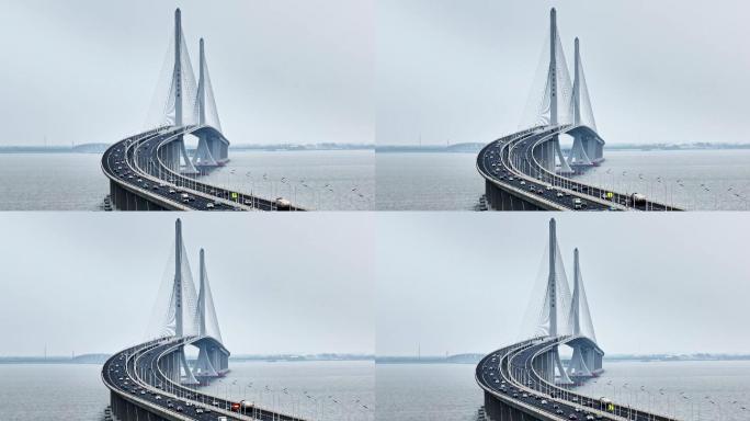 【可商用】上海长江大桥航拍崇明长兴三角