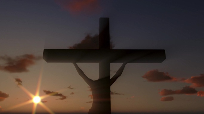 耶稣在十字架上，特写，日落时分的云