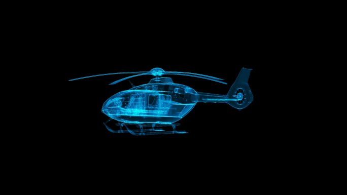 蓝色全息线框科技直升机动画素材带通道