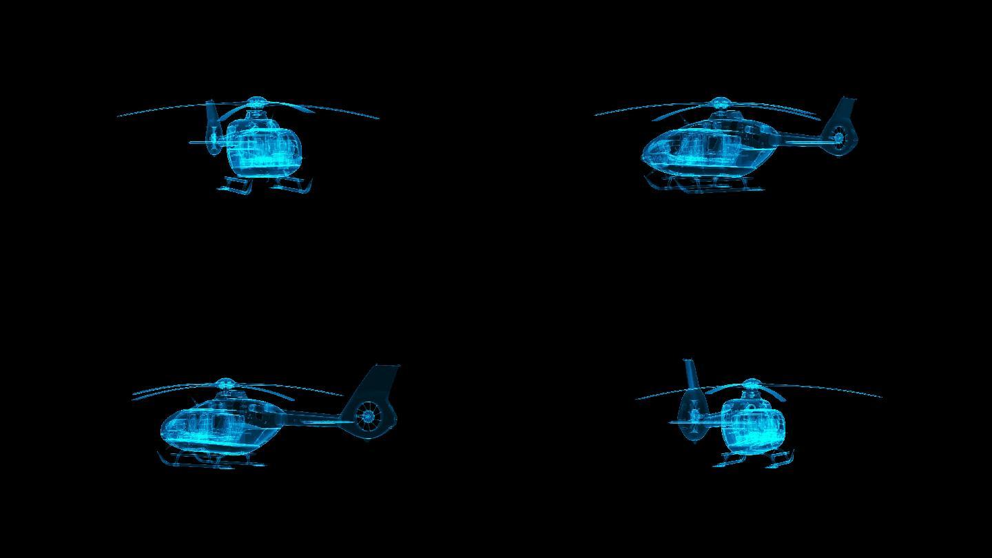 蓝色全息线框科技直升机动画素材带通道