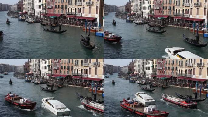 威尼斯大运河上的平底船和小船