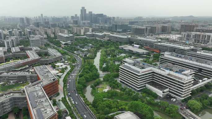 航拍余杭区阿里园区总部A区 B区