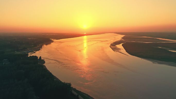 实拍黄河日出夕阳 落日余晖横移 母亲河