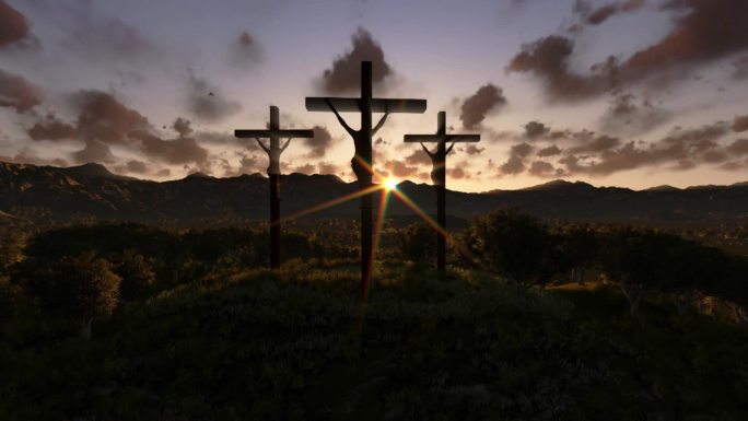 耶稣在十字架上，橄榄草地，日复一日的永恒缩小