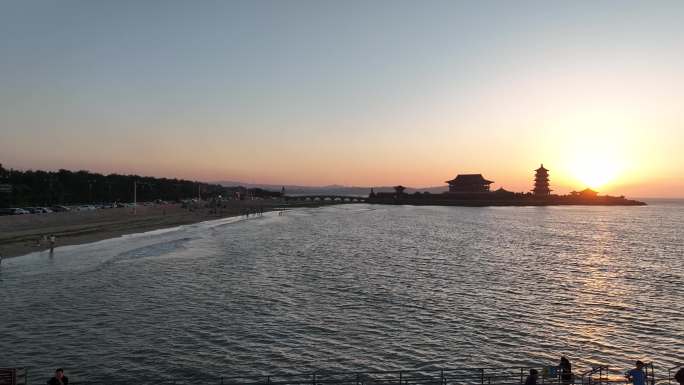 夏天海边黄昏夕阳风景