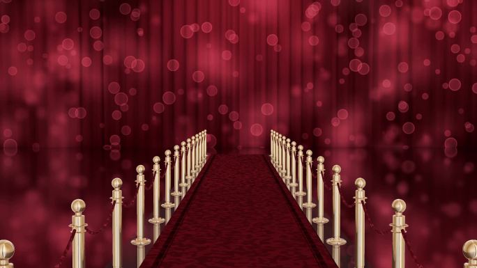 红地毯入口，柱子和绳索。用色度键在窗帘上闯红灯