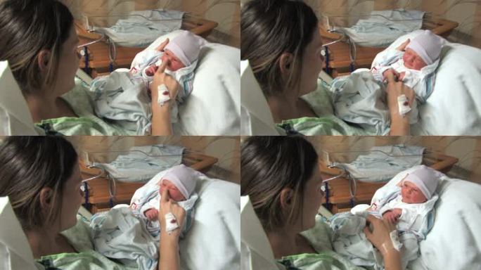 一位母亲在医院里与新生儿亲密接触
