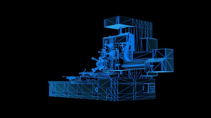 蓝色科技线条数控机床展示动画透明通道素材