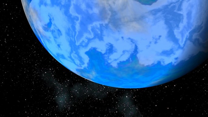 这颗蓝色的行星漂浮在太空深处。