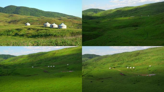 草原蒙古包延时航拍大自然