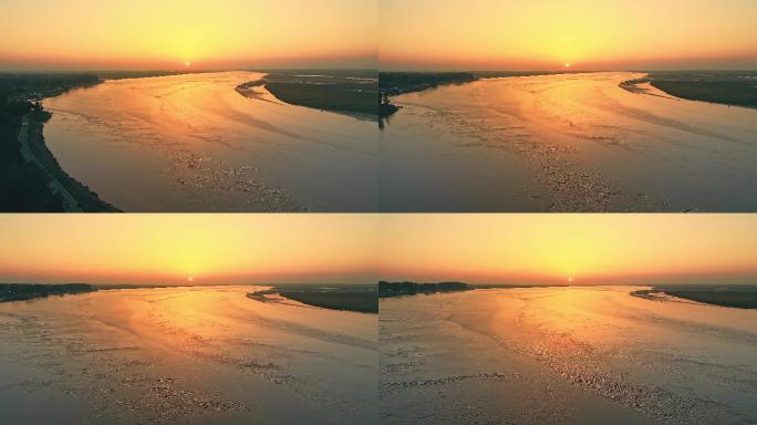 航拍黄河水面母亲河日出夕阳