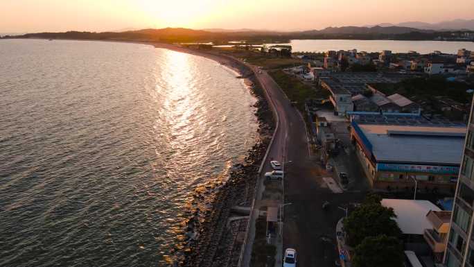 日落海边公路航拍