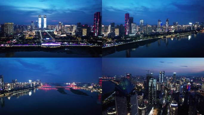 红谷滩夜景4K航拍秋水广场 双子塔
