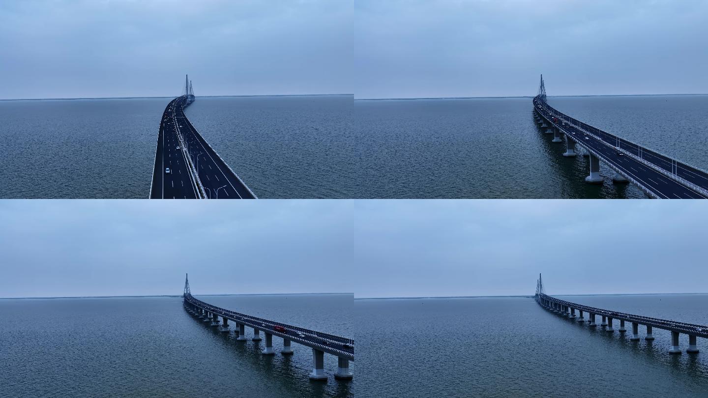 【可商用】上海长江大桥航拍崇明长兴三角