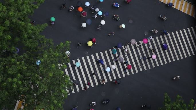 十字路口人行横道俯拍行人走路素材