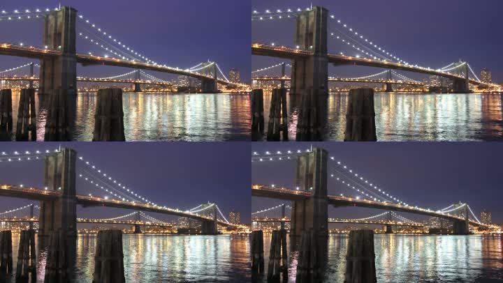 纽约布鲁克林大桥的傍晚时分