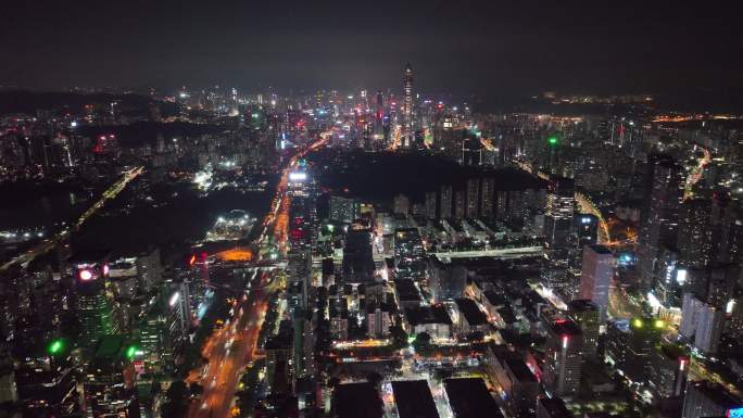 深圳福田区建筑群夜景航拍