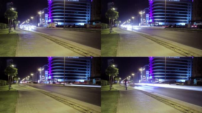迪拜街夜幕降临。高清视频。