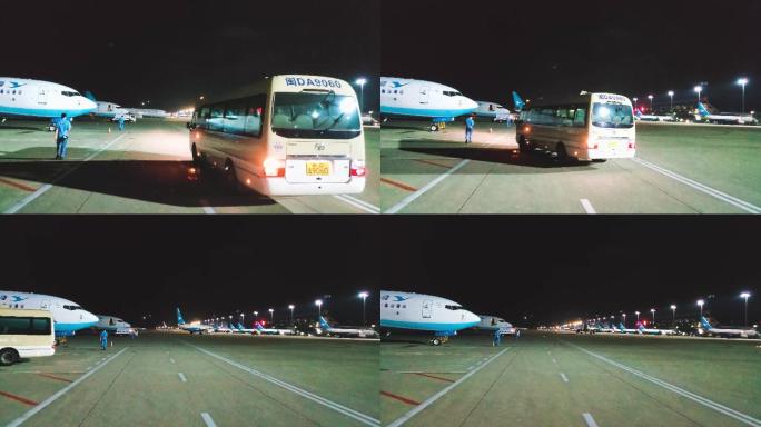 厦门高崎国际机场厦航飞机机群机务夜晚加班