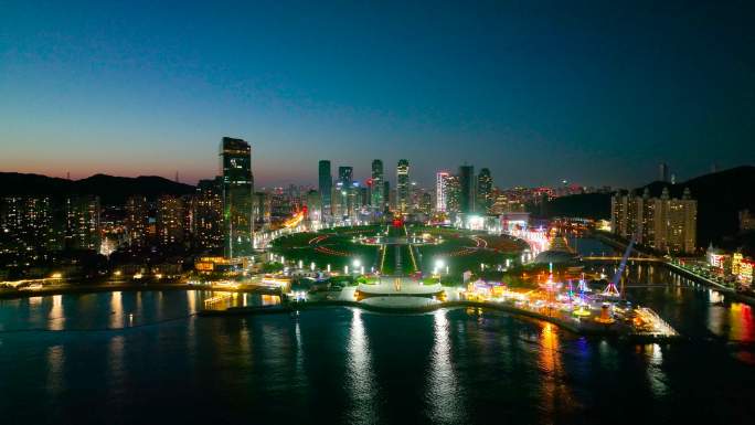 大连星海广场夜景航拍大景 星海夜景航拍