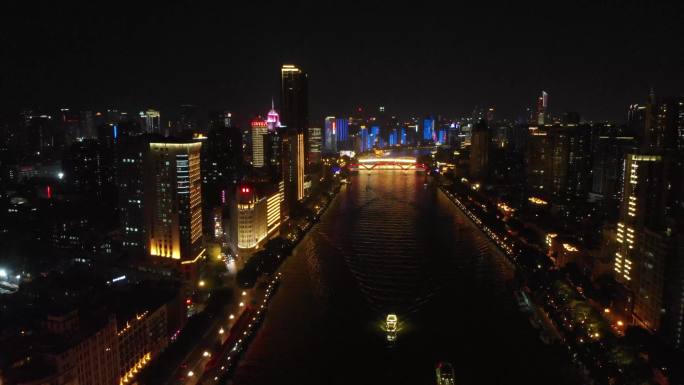 广州珠江夜游航拍