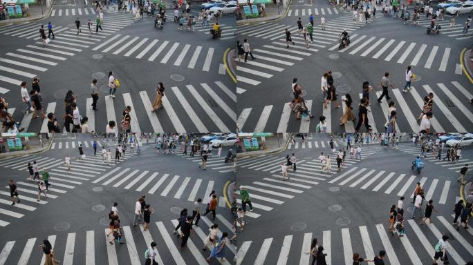 繁华街道行人过马路