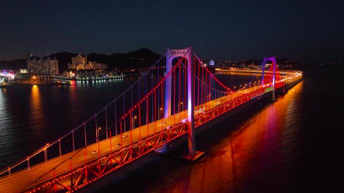大连星海湾大桥夜景航拍多组镜头 大桥夜景