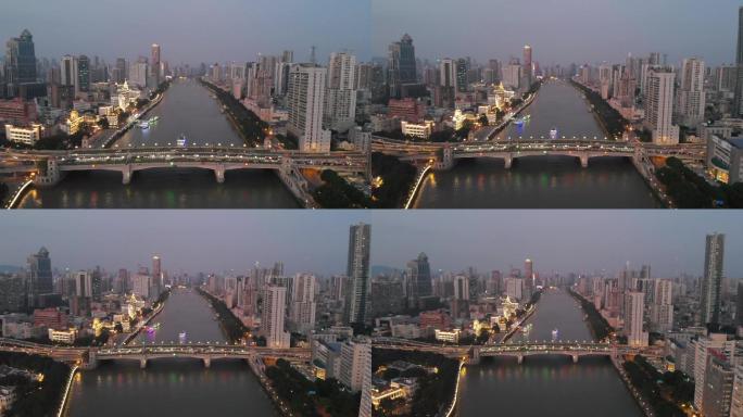 广州黄昏人民桥航拍