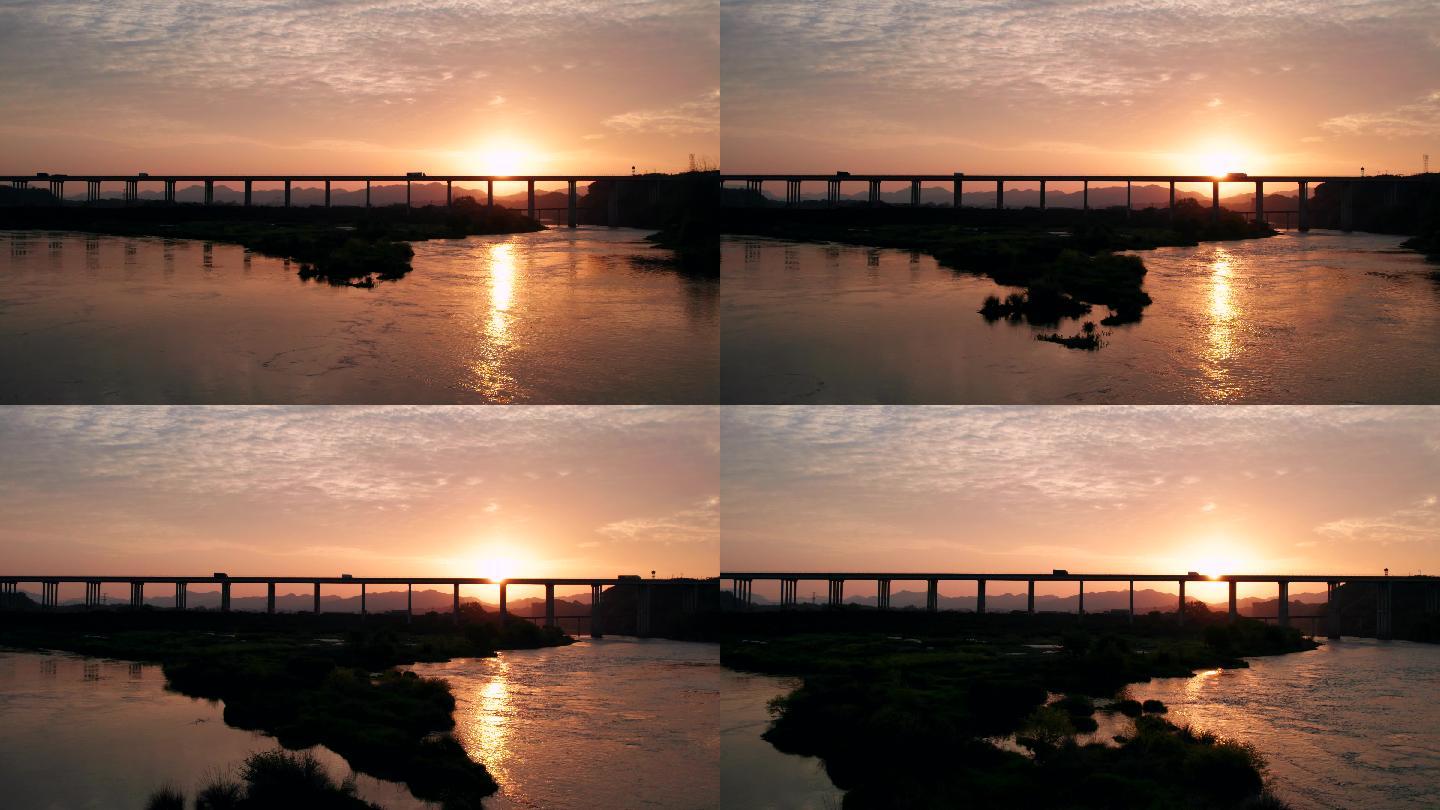 夏日夕阳高速公路河流风景