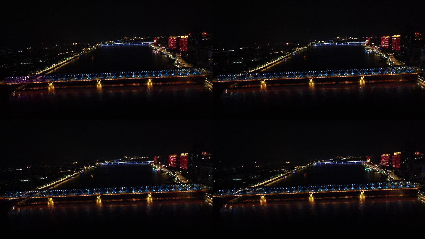 湖北襄阳汉江大桥夜景灯光航拍(2)